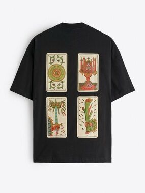 Rare Zara Ringer T-Shirt Mens Small Retro Contrast Trim Short Sleeve Magic Cards